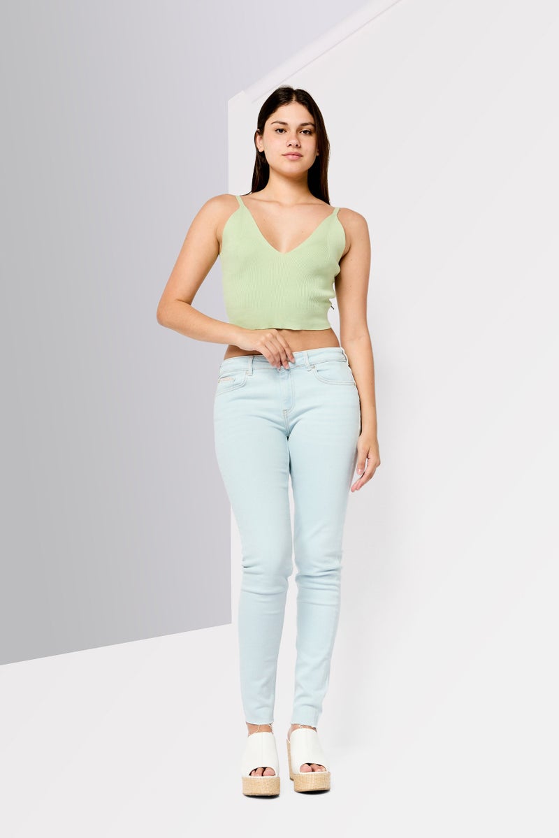 Scotch & Soda Women V-Neck Sleeveless Ribbed Top, Sage - Image 2