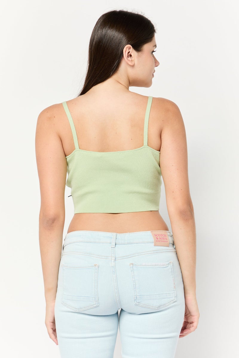 Scotch & Soda Women V-Neck Sleeveless Ribbed Top, Sage - Image 4