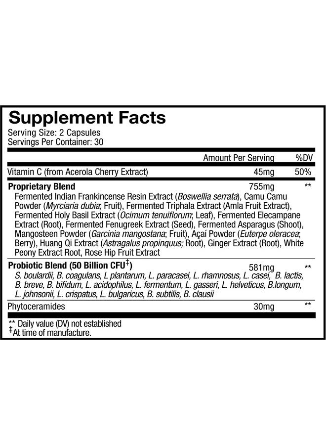 Codeage Skin Probiotics + Prebiotics - Skin Care Routine Supplement - 50 Billion CFU - Ayurvedic Botanical Herbs - Face Probiotics - Shelf Stable Cleanser, Non-GMO, Vegan - 60 Capsules - Image 2