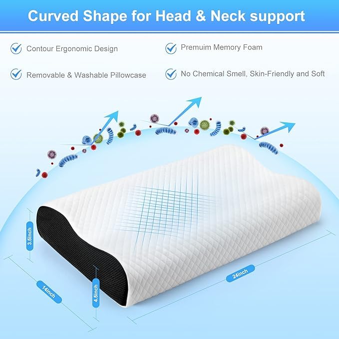 KAPIDA Memory Foam Pillows Neck Pillow Bed Pillow for Sleeping, Ergonomic Cervical Pillow for Neck and Shoulder Pain Relief,Orthopedic Contour Pillow for Side Back Stomach Sleeper - Image 5