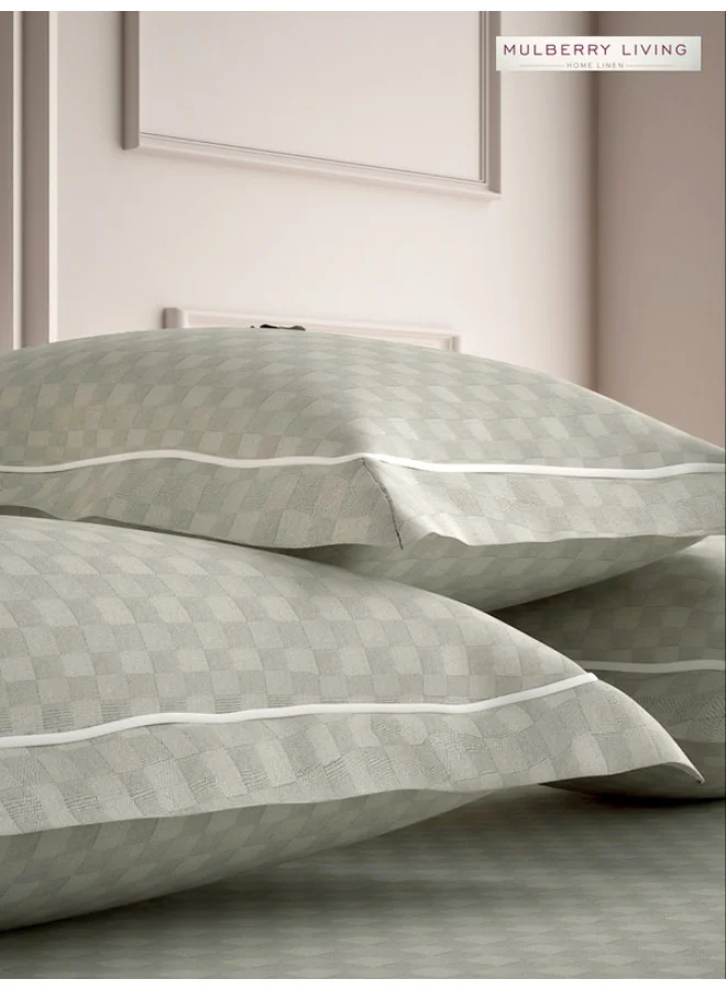 MULBERRY LIVING 100% Cotton - 300Tc Urban Grid Set of 2 Pillow Covers (50X75 Cm) - Ivory