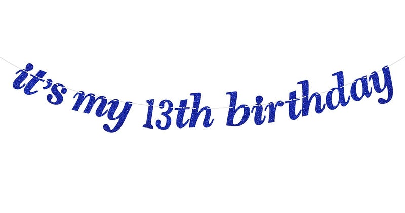 Festiko®Blue Glitter It's My 13th Birthday Banner - Official Teenager Banner - Happy 13th Birthday, Cheers to 13 Years Party Decoration Supplies - Image 1