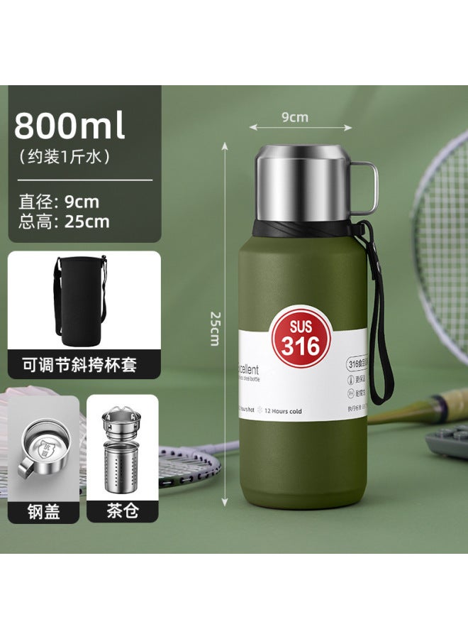 Green Vacuum Thermos Cup 316 Food Grade Stainless Steel Large Capacity Yongkang Thermos Outdoor Sports Tea Separation Cup