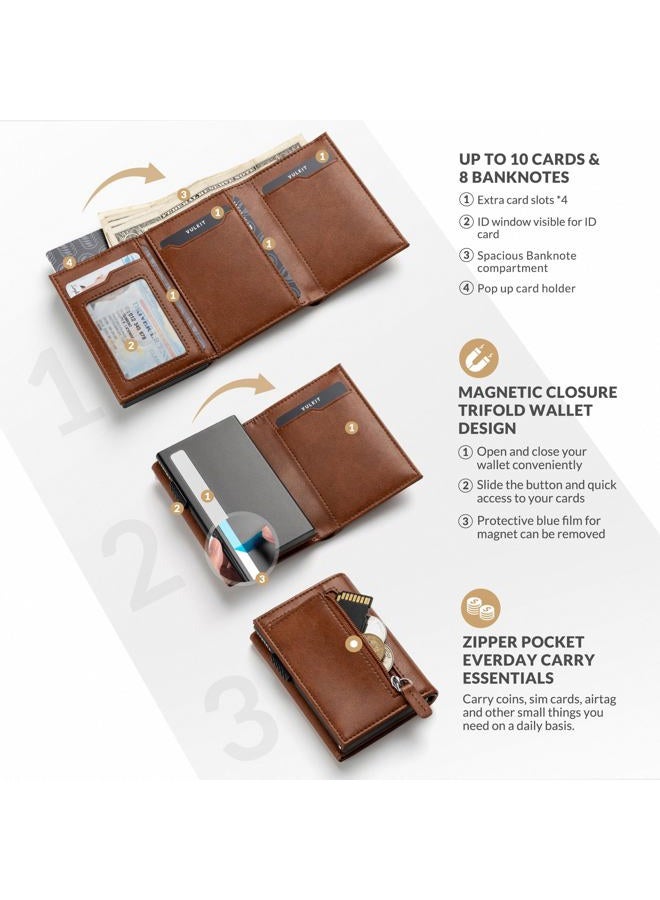 VULKIT Card Holder Wallet with Coin Pocket Magnetic Closure Pop Up Cards With ID Window Leather Wallet for Cash & Credit Cards - Image 2