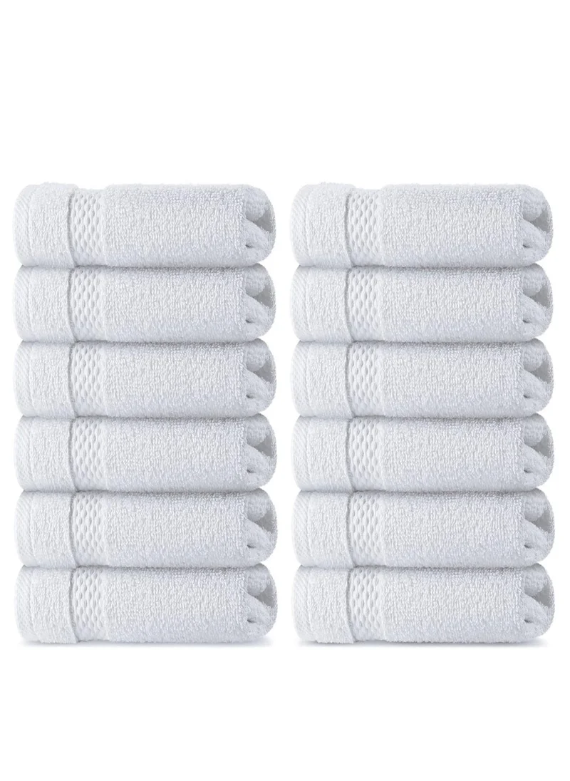 1Chase 12-Piece Premium Hotel Salon Quality Face Towel White 33x33 CM