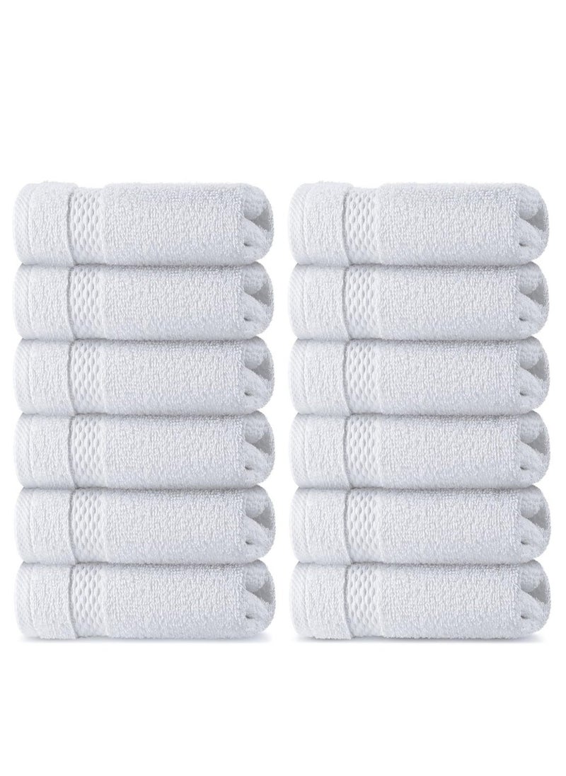 1Chase Luxury Cotton Face Towel - Large Hotel Spa Bathroom Face Towel Set of 12 White  - Image 1