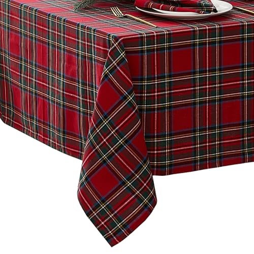 Elrene Home Fashions Stowe Tartan Holiday Plaid ChristmasWinter Cotton Rectangle Tablecloth 60x84 Red - Image 1