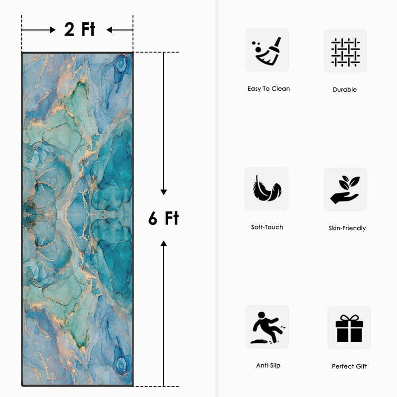 Bribay Runner Rug, Washable and Non-Slip 2'x6' Painting Marble Ocean Ombre Sea Space Hallway Kitchen Area Rug, Indoor Entryway Door Mat, Floor Mat Carpet for Bedroom, Bathroom, Laundry, Living Room - Image 2