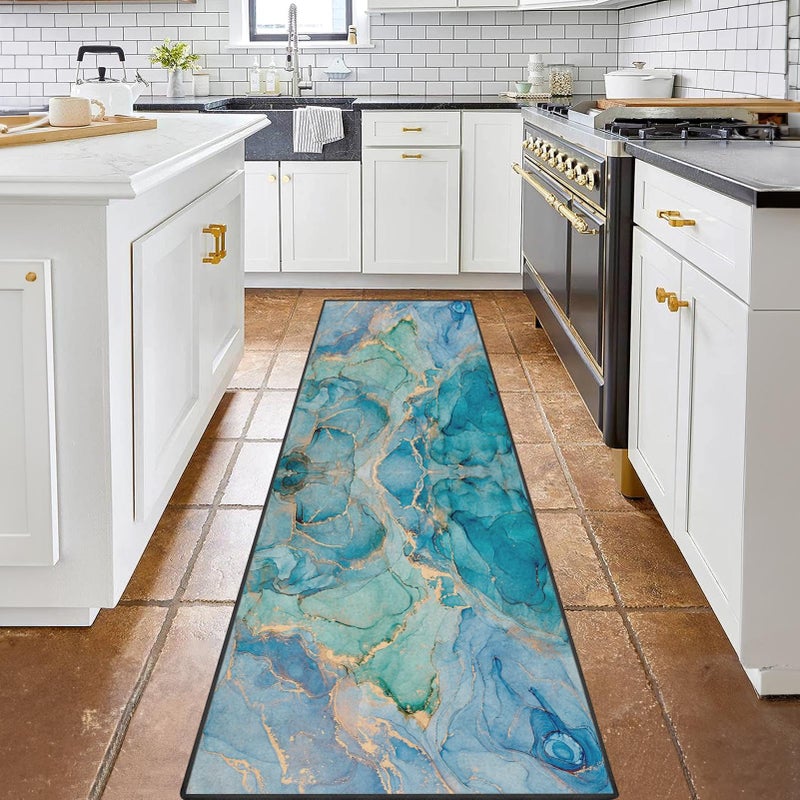 Bribay Runner Rug, Washable and Non-Slip 2'x6' Painting Marble Ocean Ombre Sea Space Hallway Kitchen Area Rug, Indoor Entryway Door Mat, Floor Mat Carpet for Bedroom, Bathroom, Laundry, Living Room - Image 1