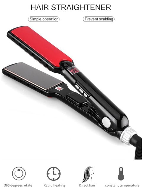 Professional hair straightener with high temperature and wide plates of keratin