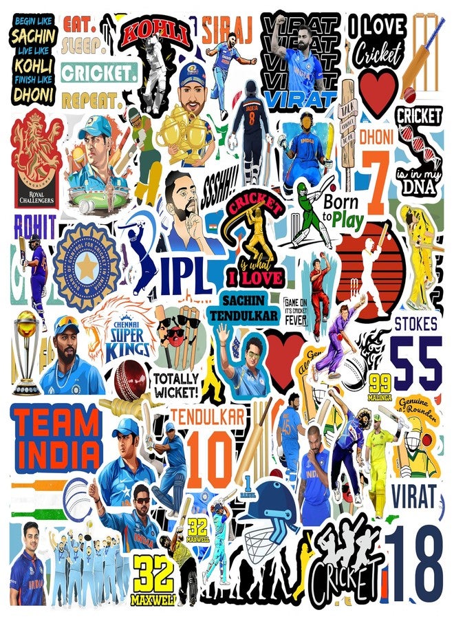 Wonder Hub Sports Car F1 Racing Stickers Vinyl for Laptop,Phone Cover, Guitar, Journal,Diary Multi-Color Waterproof Sticker Set of 61 Sticker (Cricket Stickers) - Image 1