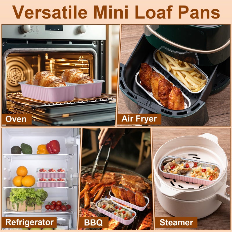 Husfunov 25 Pack Mini Cake Pans with Lids and Spoons, Small Aluminum Foil Loaf Pans, Rectangular Baking Containers for Party and Picnics, 6.8oz (Pink) - Image 4