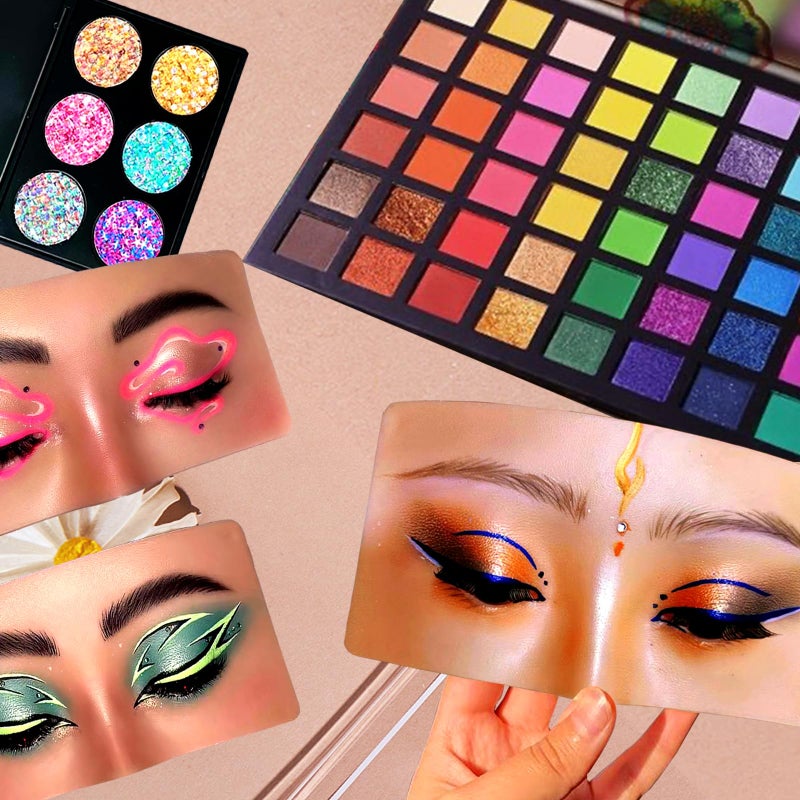 Penugo Silicone Mannequin Face for Makeup Practice Board with Makeup Brushes, Rhinestones Sticker (Wheat Colored) - Image 3