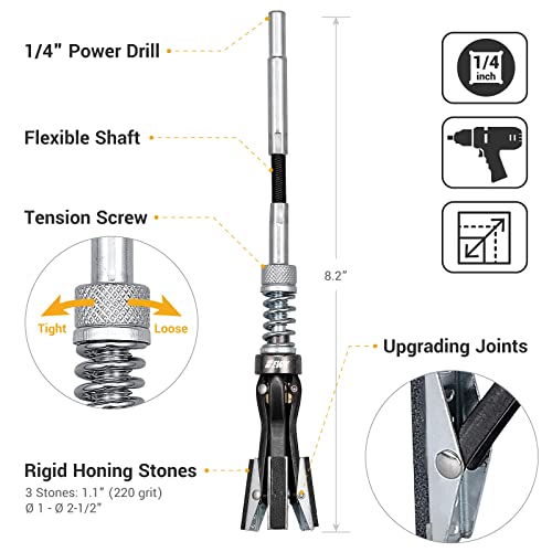 EWK 1 to 2-1/2 Inch 3 Stones Engine Cylinder Hone Tool Adjustable Cylinder Deglazer Piston Honer 220 Grit - Image 2
