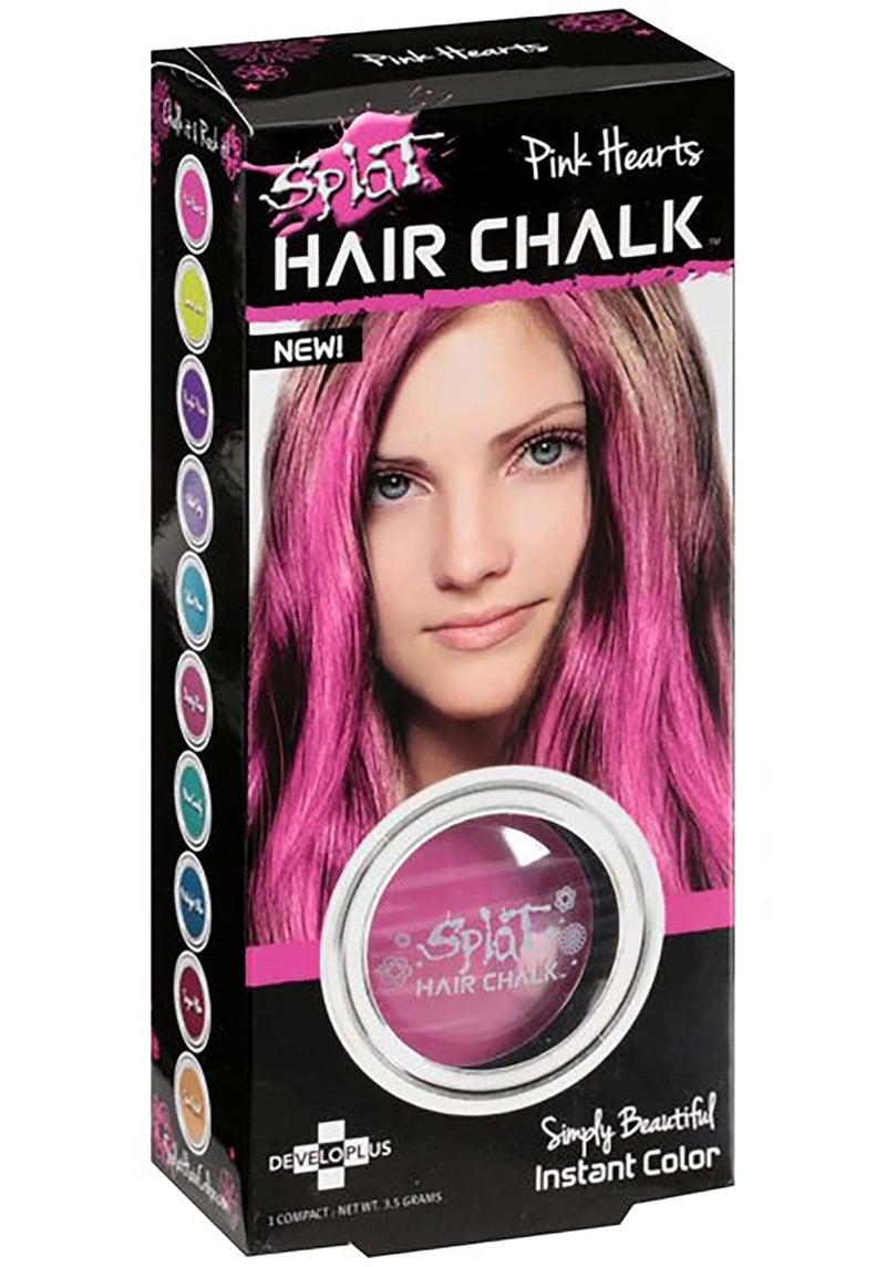 SPLAT Pink Hearts Hair Chalk, 1 Compact, Temporary Hair Color Glides on Easily for Fun Pops of Color, Washable Hair Color Chalk Shampoos Out, Cruelty Free & Vegan - Image 1
