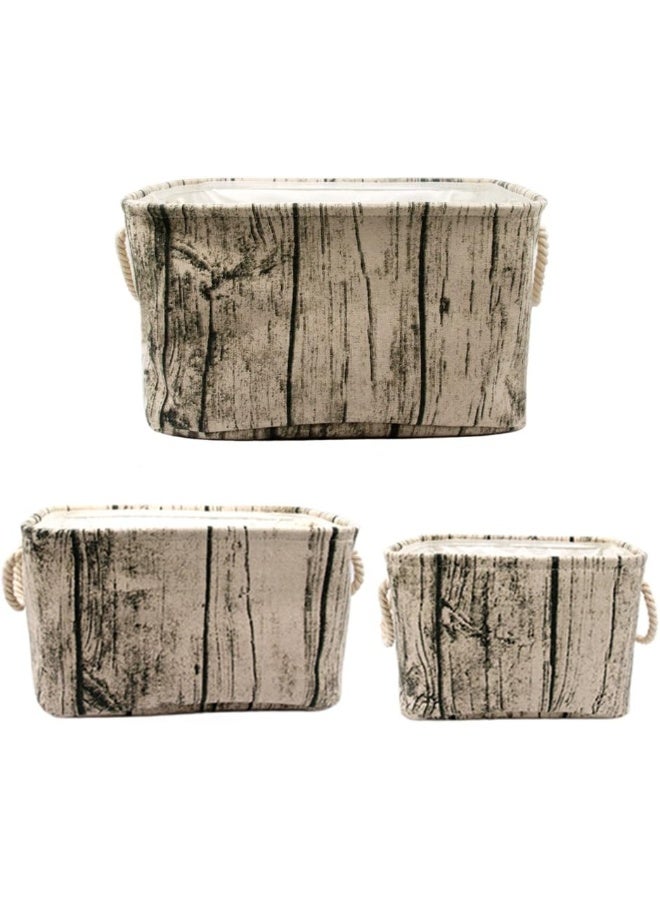 Jacone Stylish Tree Stump Design Rectangular Storage Baskets Durable Fabric Washable Storage Bins Organizers with Rope Handles, Decorative and Convenient for Kids Rooms - Set of 3 - Image 1