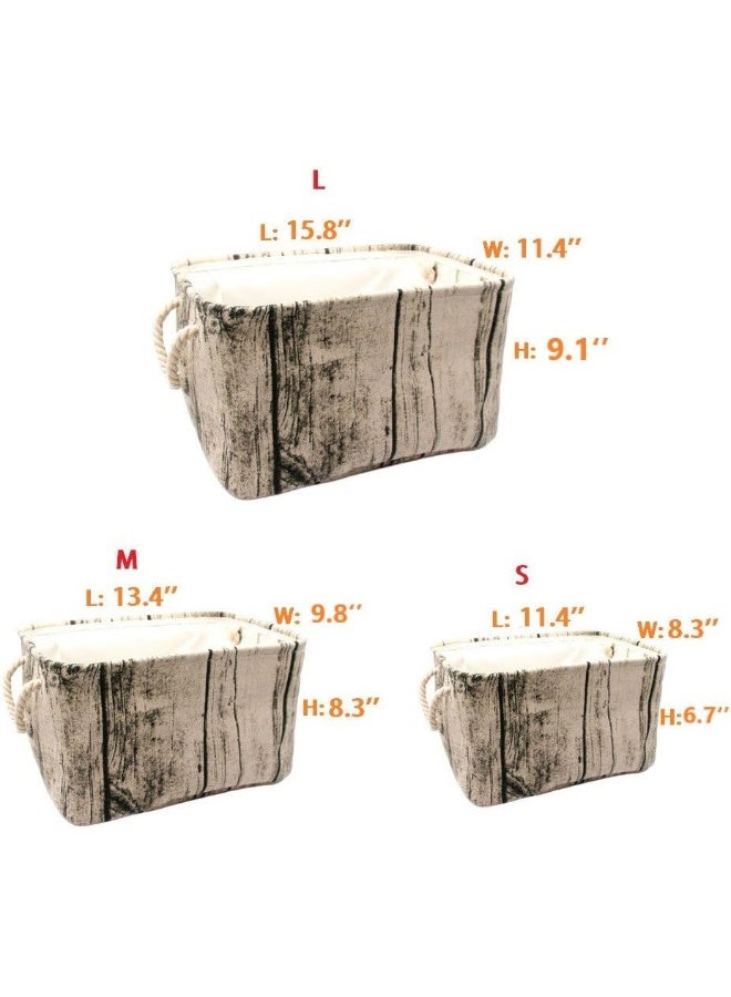 Jacone Stylish Tree Stump Design Rectangular Storage Baskets Durable Fabric Washable Storage Bins Organizers with Rope Handles, Decorative and Convenient for Kids Rooms - Set of 3 - Image 2