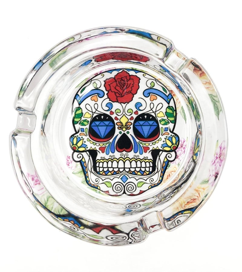 Hitansh Enterprises Blue Diamond Eyes Devil Glass Ashtray | Classic Style, Unique Design, Light Weighted, Table top Ashtray, Perfect for Gifts | hea2336