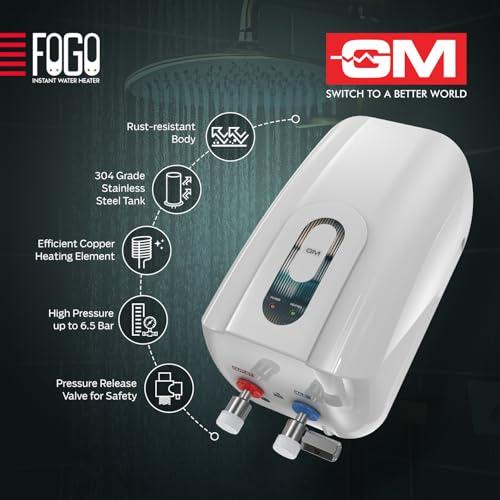 GM Fogo 3 LTR 3K Watt Instant Water Heater Geyser | Advanced 3 Level Safety, Stainless Steel Tank, Rust & Shock Proof | 6.5 Bar Pressure for High Rise Building | For Home Kitchen & Bathroom | White - Image 4