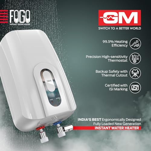 GM Fogo 3 LTR 3K Watt Instant Water Heater Geyser | Advanced 3 Level Safety, Stainless Steel Tank, Rust & Shock Proof | 6.5 Bar Pressure for High Rise Building | For Home Kitchen & Bathroom | White - Image 5