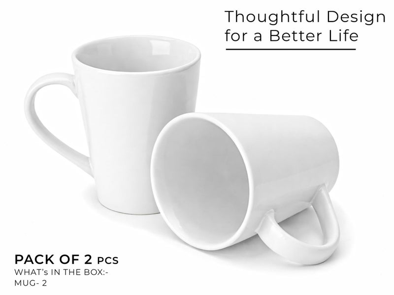 Bodhi House 'Kawaii' Large Coffee Mug Set of 2, Stoneware Tea Cup, Microwave Safe Milk Cup, Glossy Finish, Ideal for Daily use, Casual Gatherings and Gifting, White, 350 Ml - Image 2
