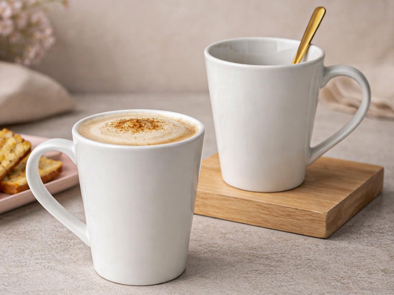 Bodhi House 'Kawaii' Large Coffee Mug Set of 2, Stoneware Tea Cup, Microwave Safe Milk Cup, Glossy Finish, Ideal for Daily use, Casual Gatherings and Gifting, White, 350 Ml - Image 1