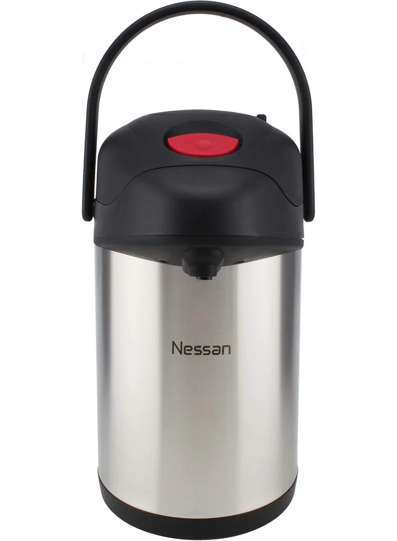 Nessan Nessan Insulated Pump Flask 350ml, Silver | Thermal Vacuum Flask for Hot & Cold Beverages