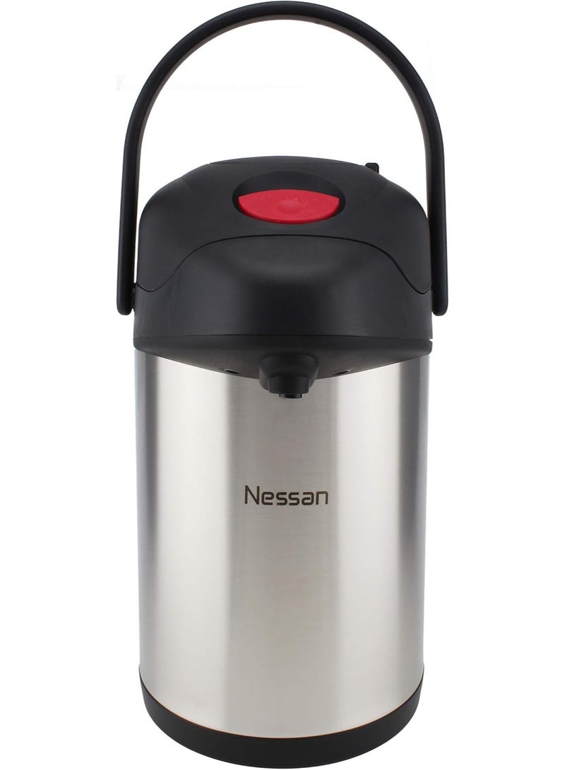 Nessan Insulated Pump Flask 350ml, Silver | Thermal Vacuum Flask for Hot & Cold Beverages - Image 2