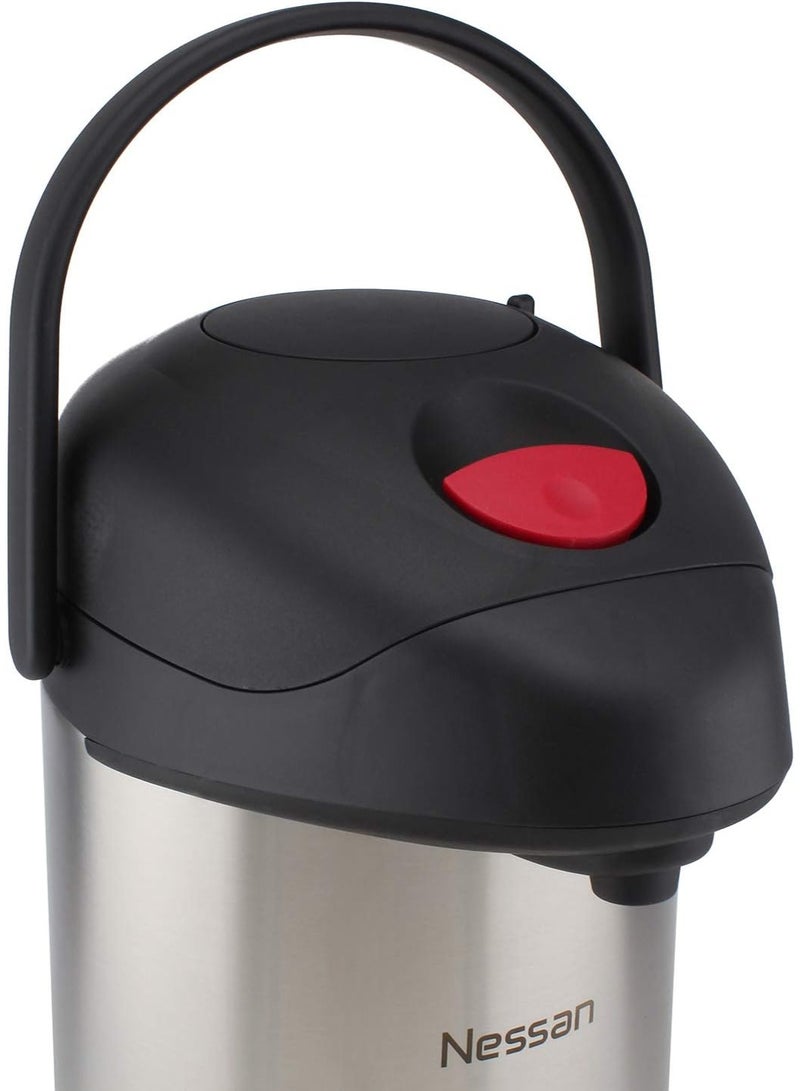 Nessan Insulated Pump Flask 350ml, Silver | Thermal Vacuum Flask for Hot & Cold Beverages - Image 5