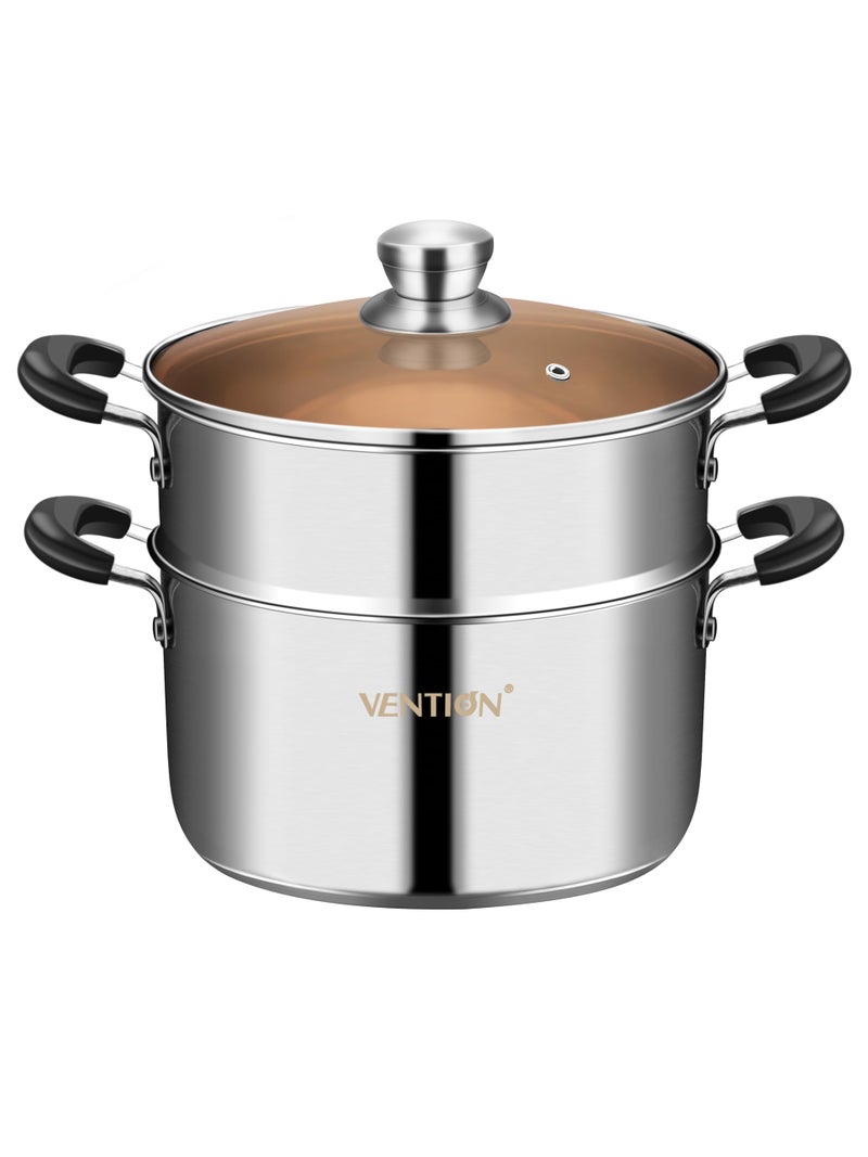 VENTION 79 Inch Small Vegetable Steamer for Cooking Stainless Steel Couscoussier 36 QT 2 Tier Induction Small Steam Pot for Broccoli 20cm Couscous Steamer Pan - Image 2