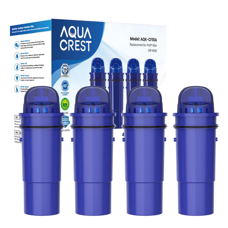 AquaCrest AQUA CREST NSF Certified Filter, Replacement for Pur®, Pur® Plus Pitcher Water Filter, CRF950Z, PPF951K, PPF900Z, DS1811Z, PPT711, PPT111, CR-1100C and All Pur® Pitchers and Dispensers, 4 Packs  - Image 1