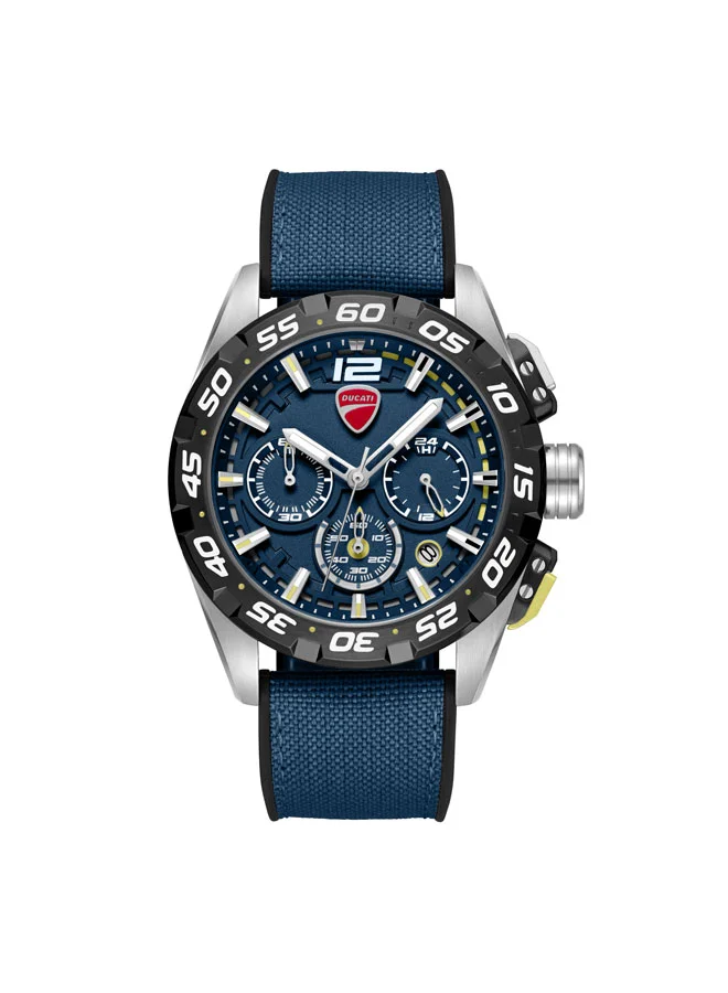 Ducati DT012 Blue Dial Black Silicone-Nylon Strap Chronograph Watch for Men - 42mm