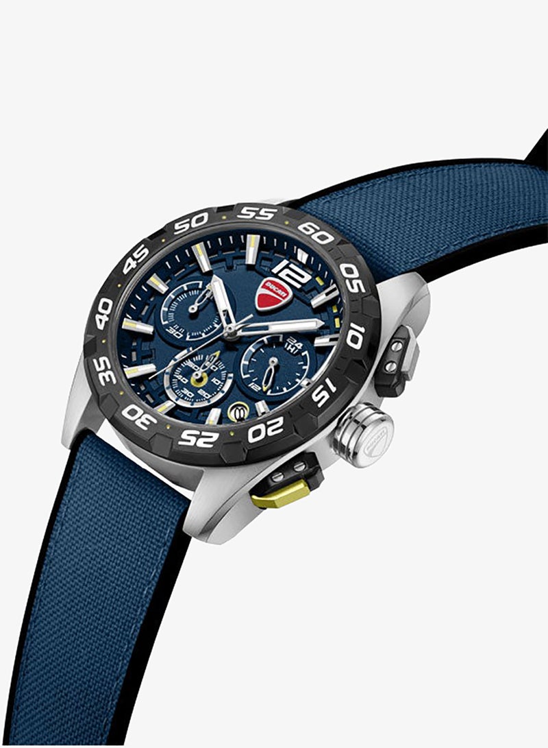 Ducati DT012 Blue Dial Black Silicone-Nylon Strap Chronograph Watch for Men - 42mm - Image 2