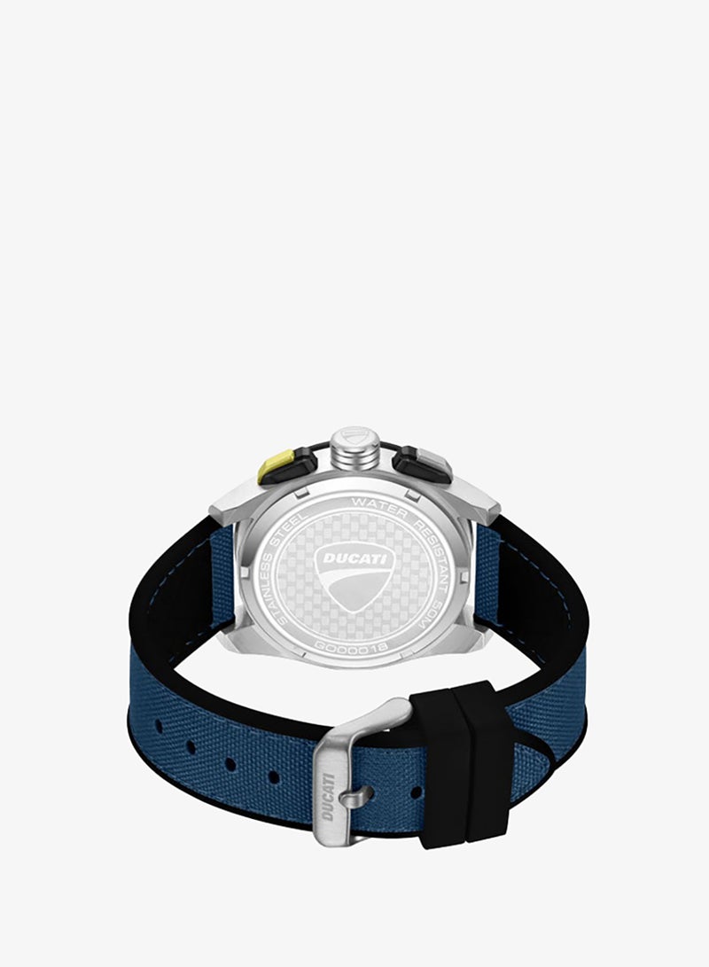 Ducati DT012 Blue Dial Black Silicone-Nylon Strap Chronograph Watch for Men - 42mm - Image 3
