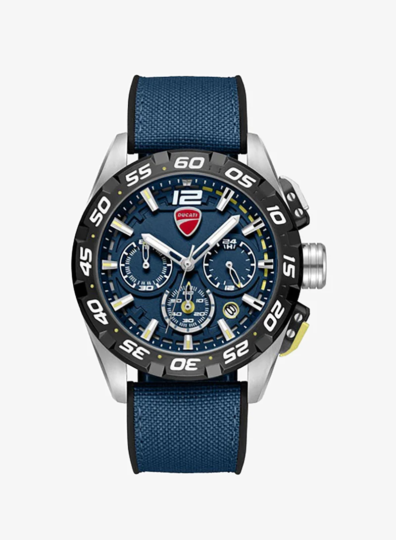 Ducati DT012 Blue Dial Black Silicone-Nylon Strap Chronograph Watch for Men - 42mm