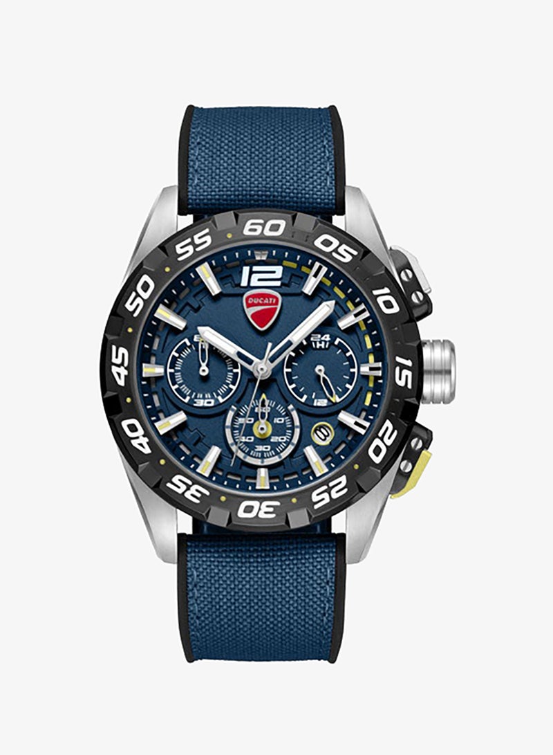 Ducati DT012 Blue Dial Black Silicone-Nylon Strap Chronograph Watch for Men - 42mm - Image 1