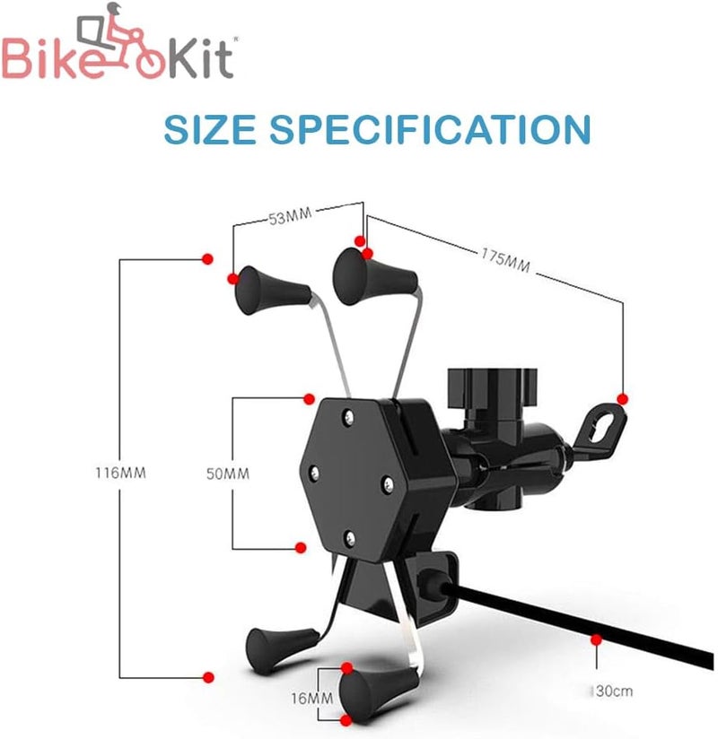 Bike Kit BikeKit X-Shape Bike Phone Holder with Waterproof USB Charger – 360° Rotatable, Universal Fit Motorcycle Phone Mount, Secure Grip, Shockproof Mount for Mobile Phones up to 8.5cm Wide – Black - Image 3