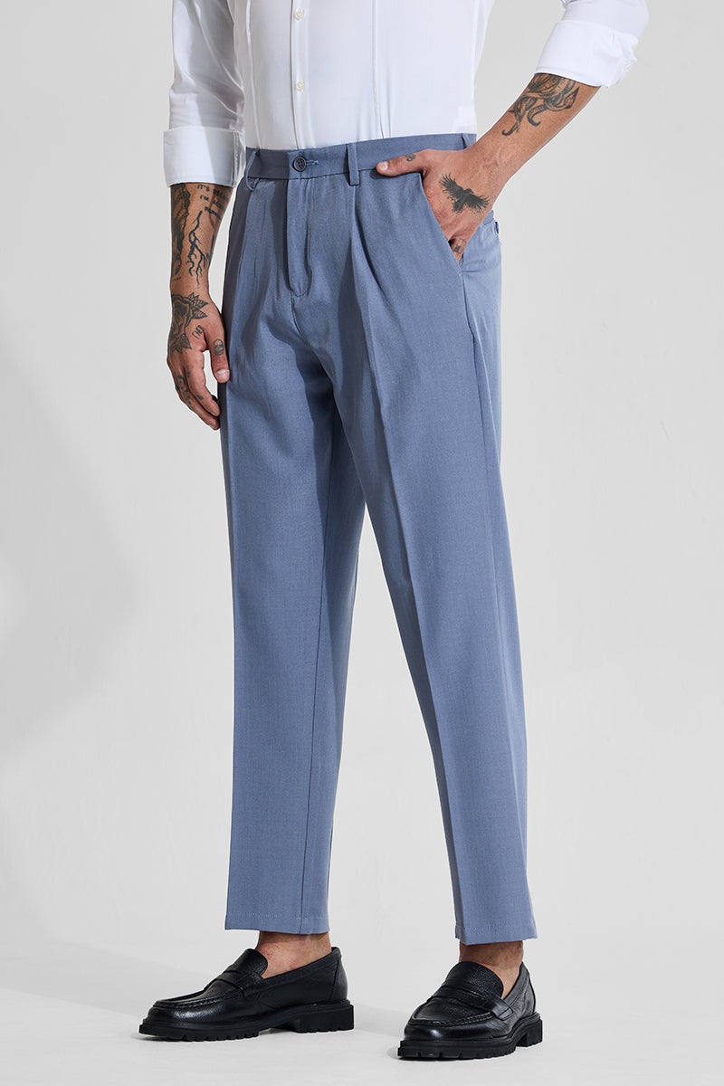 SNITCH Light Blue Solid Regular Fit Trousers - Image 4