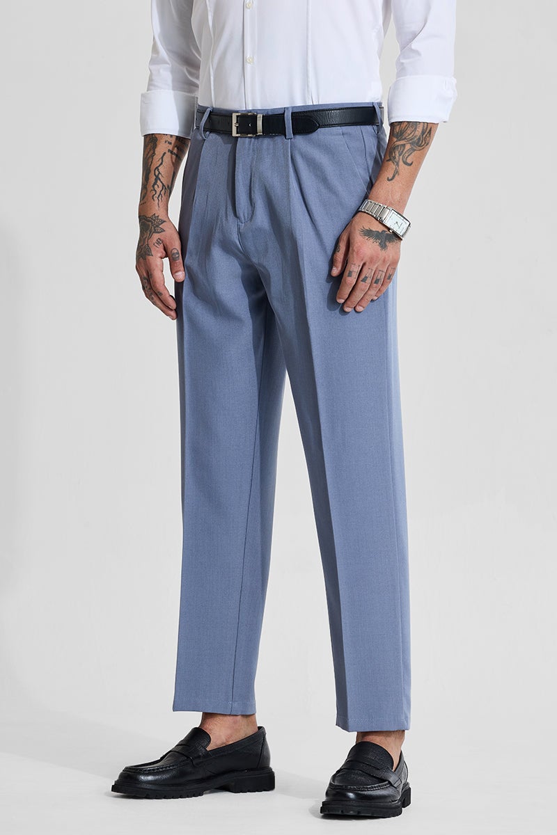 SNITCH Light Blue Solid Regular Fit Trousers - Image 5
