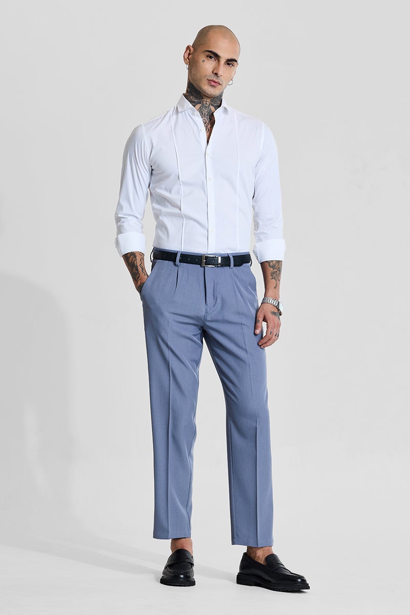 SNITCH Light Blue Solid Regular Fit Trousers - Image 3