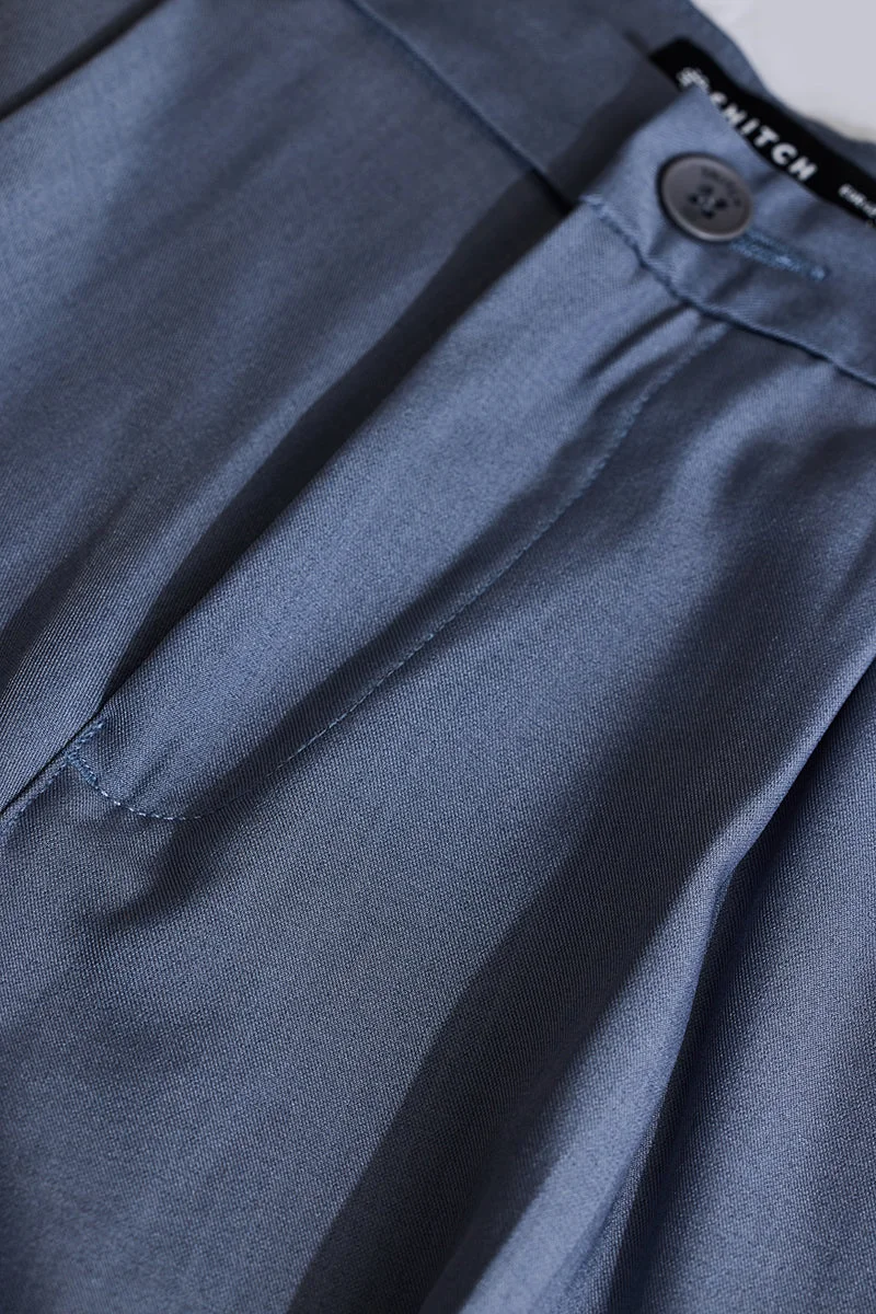 SNITCH Light Blue Solid Regular Fit Trousers