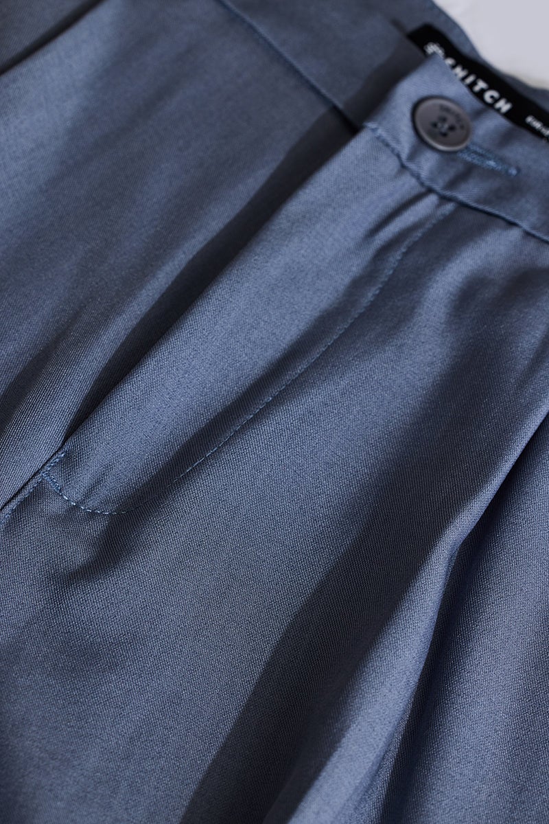 SNITCH Light Blue Solid Regular Fit Trousers - Image 2