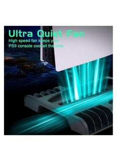 KJH Compatible with PS5 Slim Cooling Stand with Controller Charging Station (Black)  - Image 2