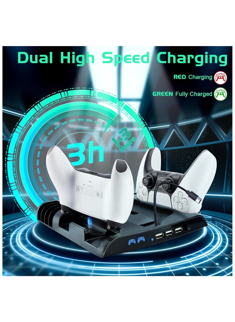 KJH - Compatible with PS5 Slim Cooling Stand with Controller Charging Station (Black) - Image 1