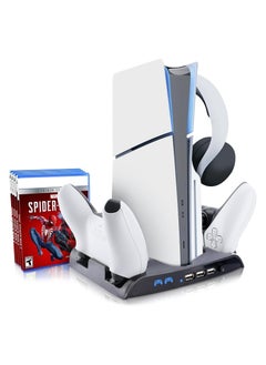 KJH Compatible with PS5 Slim Cooling Stand with Controller Charging Station (Black)  - Image 1