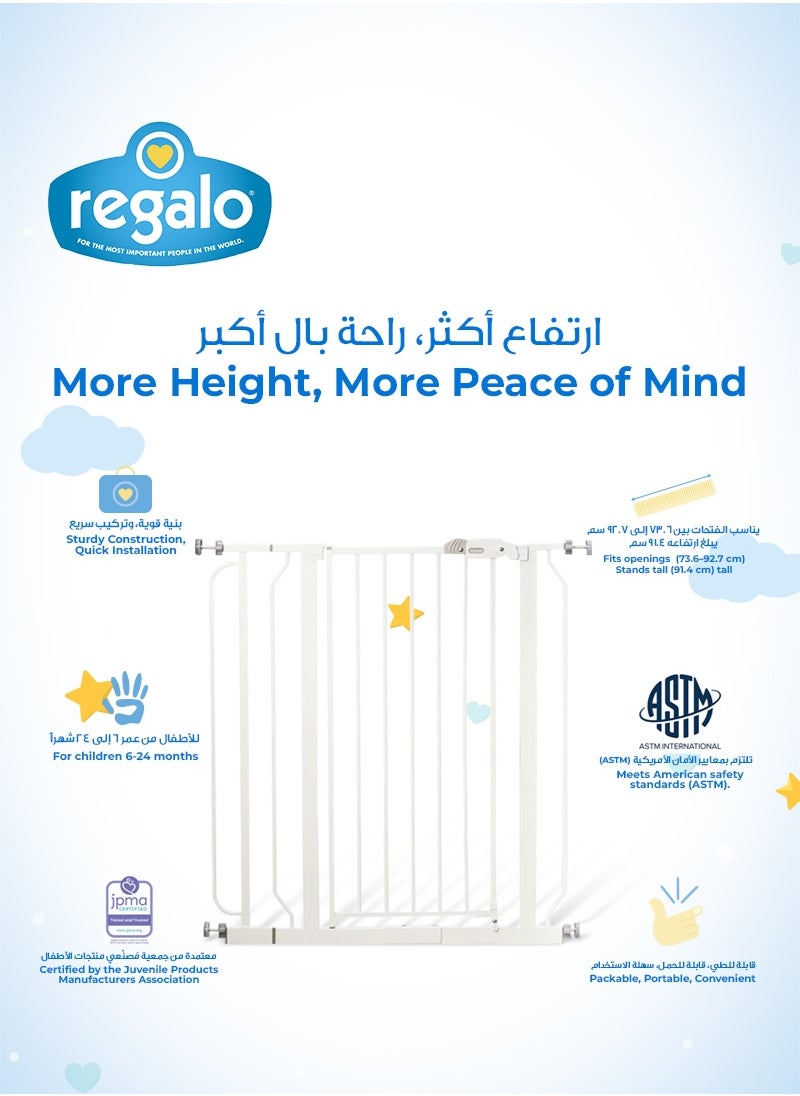 Regalo Easy Step Extra Tall Baby Gate | Adjustable Safety Gate for Doorways & Stairs | Fits 74-96 CM Wide | 76 CM Tall | Auto-Close | Pressure Mount | Secure & Durable  - Image 4