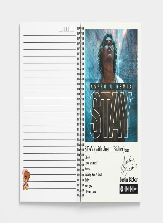 zenithink Justin Bieber Singer Wiro Journal Notebook | 80 gsm Paper With 350GSM Hard Cover | Single Ruled | Pages - 160 | Count - 1 | A5 Size | Wiro Binding | Versatile for School, Home & Office | - Image 3
