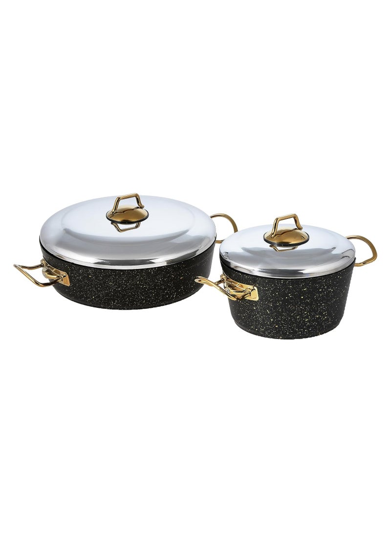 Homemaker 9-Piece Granitec Cookware Set - Stainless Steel Lids - 3 Deep Pots - 1 Low Pot - 1  Frypan - Non-Stick Surface - PFOA Free - Black & Gold - Image 4