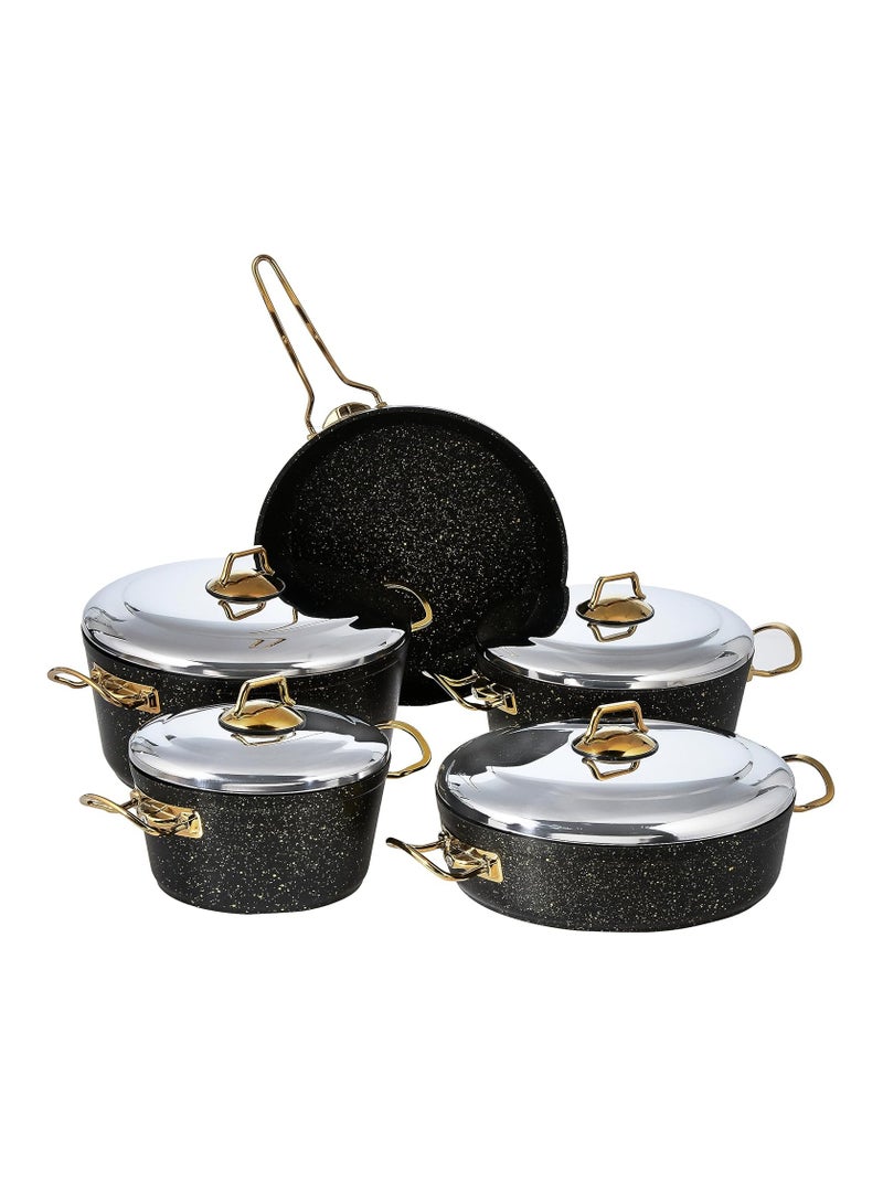 Homemaker 9-Piece Granitec Cookware Set - Stainless Steel Lids - 3 Deep Pots - 1 Low Pot - 1  Frypan - Non-Stick Surface - PFOA Free - Black & Gold - Image 2
