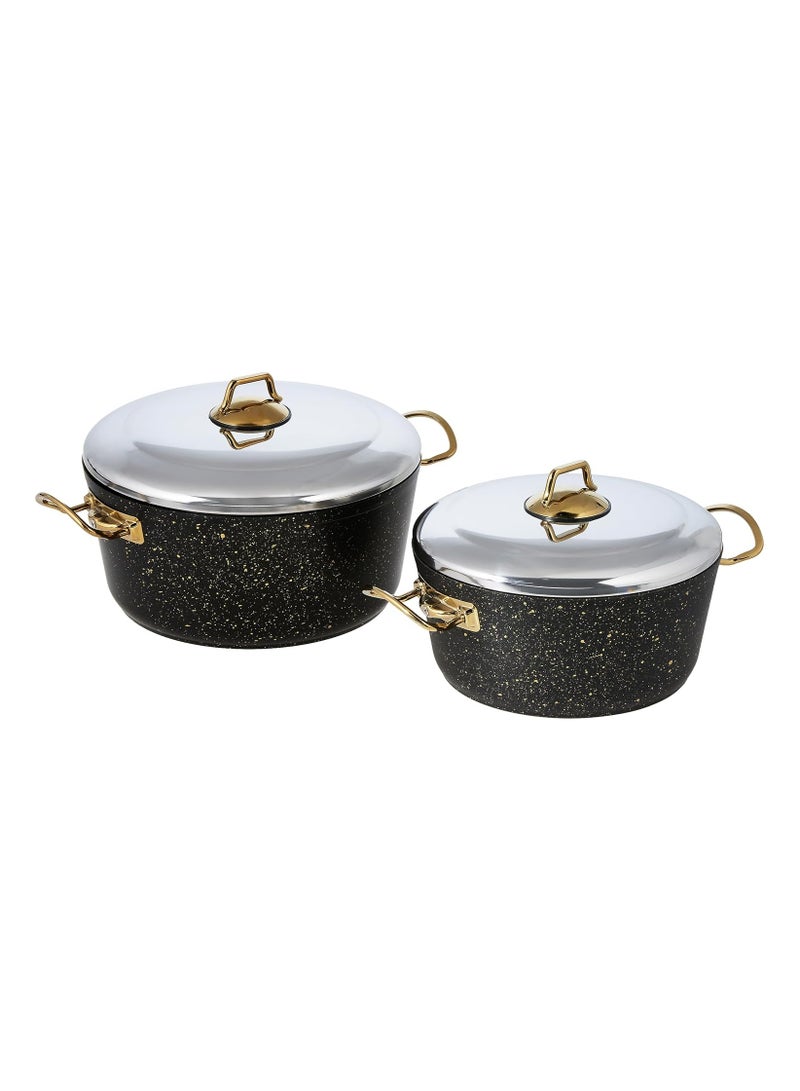 Homemaker 9-Piece Granitec Cookware Set - Stainless Steel Lids - 3 Deep Pots - 1 Low Pot - 1  Frypan - Non-Stick Surface - PFOA Free - Black & Gold - Image 3